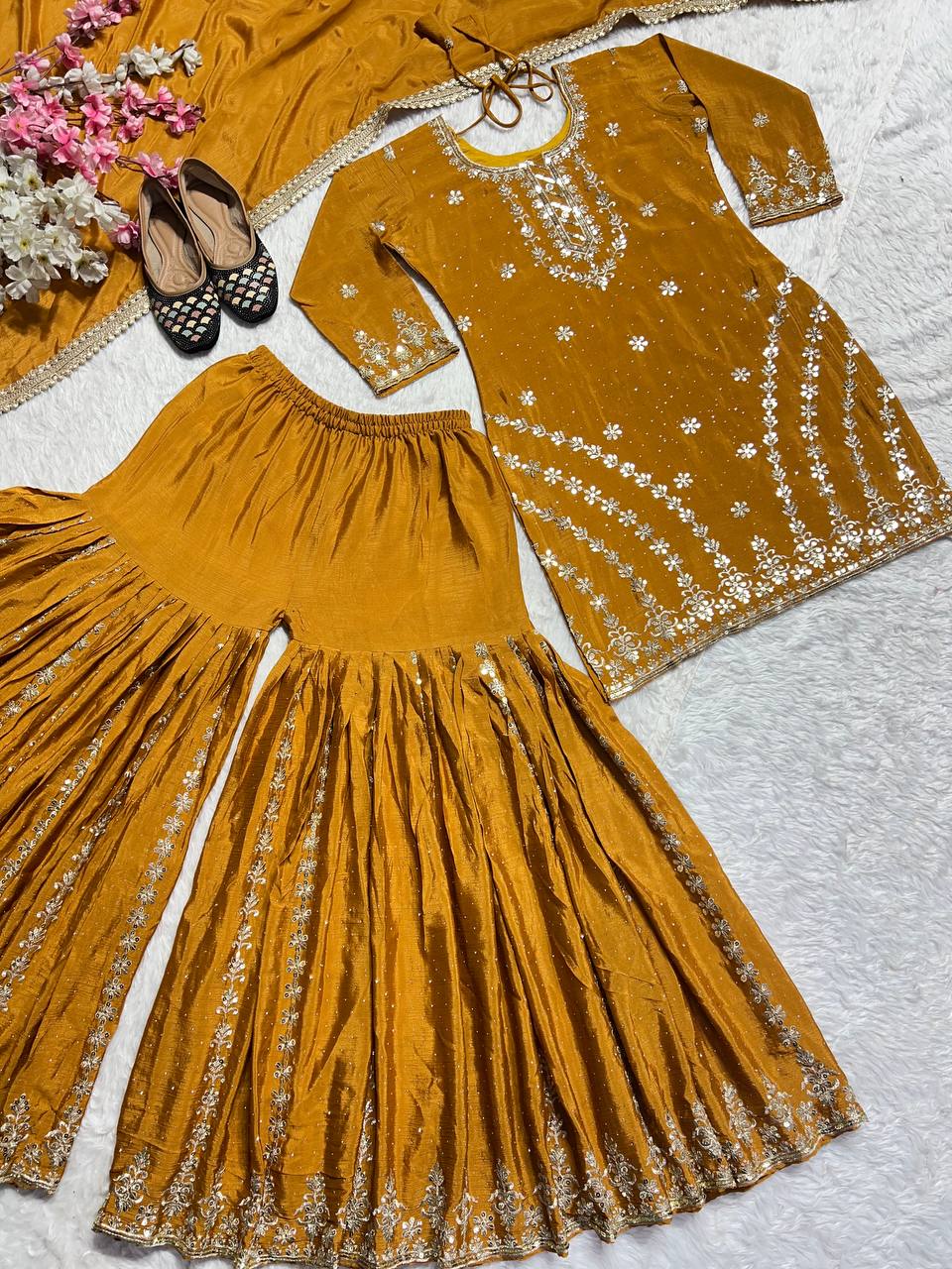 Bespoke Amber & Silver Haldi Ensemble